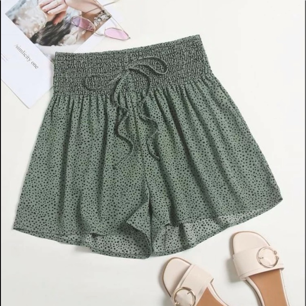 SHEIN Dalmatian Print Shirred Waist Tie Front Shorts